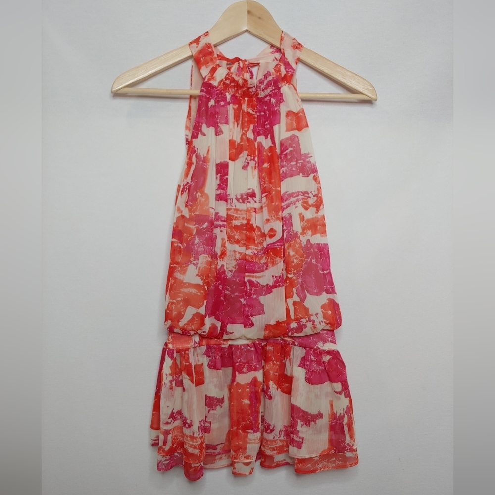 McGinn Sleeveless Halter Neck Blouse Top Peplum Pink Cream Orange Size 6 - Picture 2 of 10